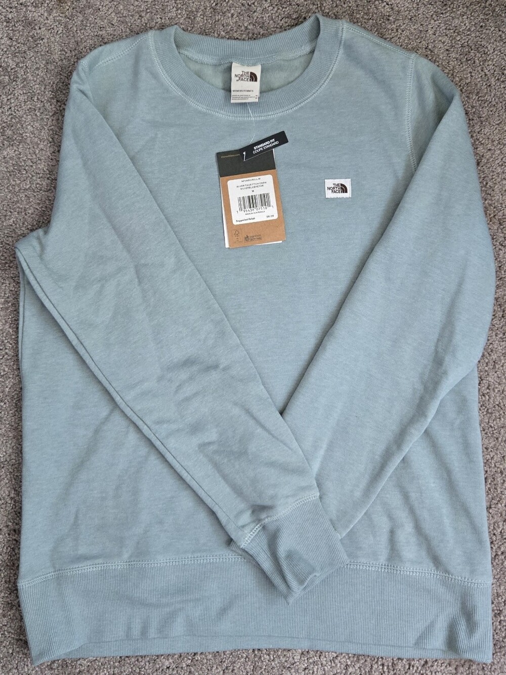 NWT The North Face Womens Heritage Patch Crew Sweatshirt Medium Light Green Blue